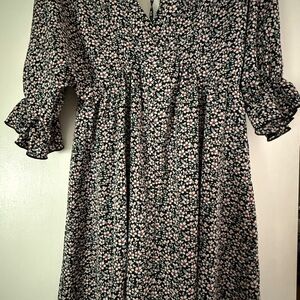 Floral Print Dress with Ruffle Sleeves